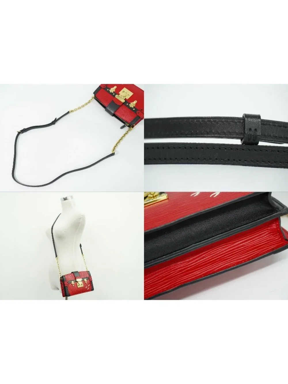 Louis Vuitton LV Trunk Clutch Leather Shoulder Bag Pochette Rouge Noir
